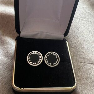 Marc Jacobs Black and White Logo Stud Earrings
